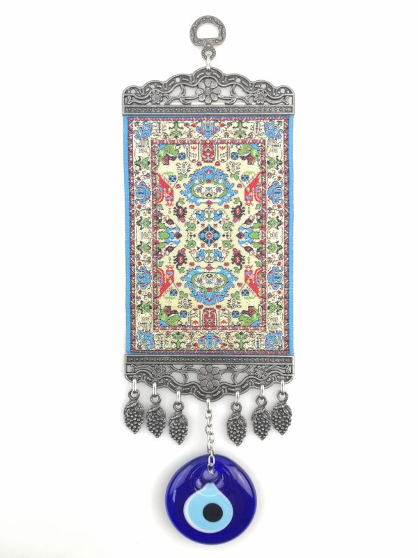 Handmade Turkish Carpet Wall Hanging - Evil Eye - Nazar Alloy