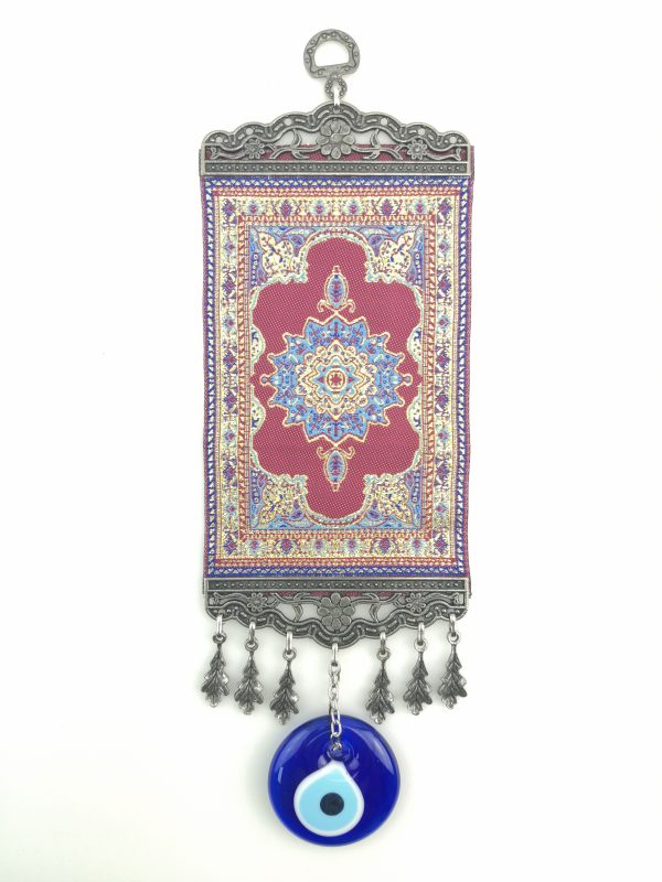 Handmade Turkish Carpet Wall Hanging - Evil Eye - Nazar Alloy - Xmas Gift