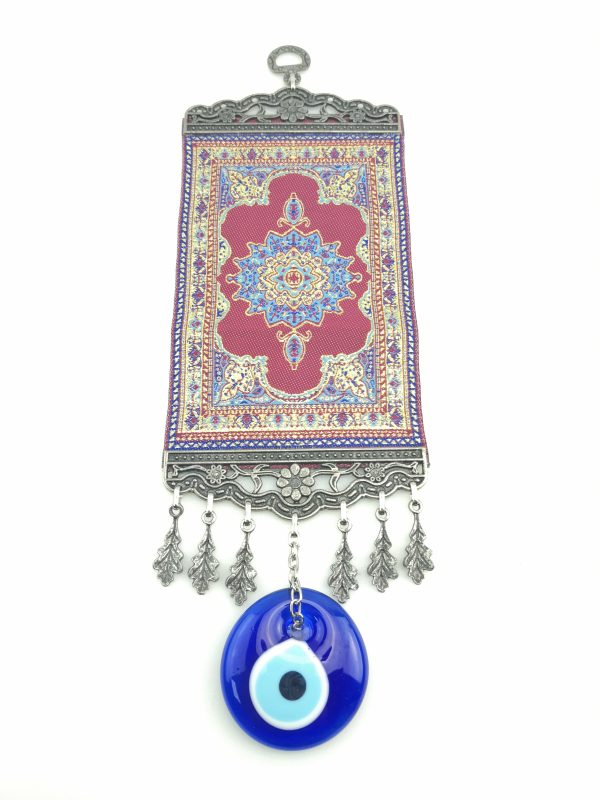 Handmade Turkish Carpet Wall Hanging - Evil Eye - Nazar Alloy - Xmas Gift - Image 5