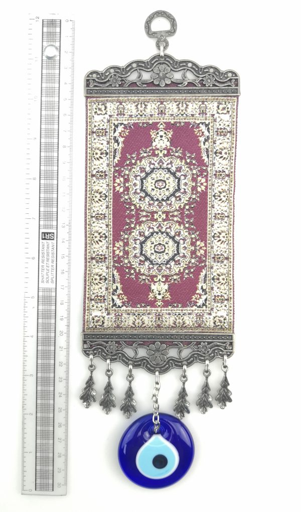 Handmade Turkish Carpet Wall Hanging - Evil Eye - Nazar Alloy - Image 2