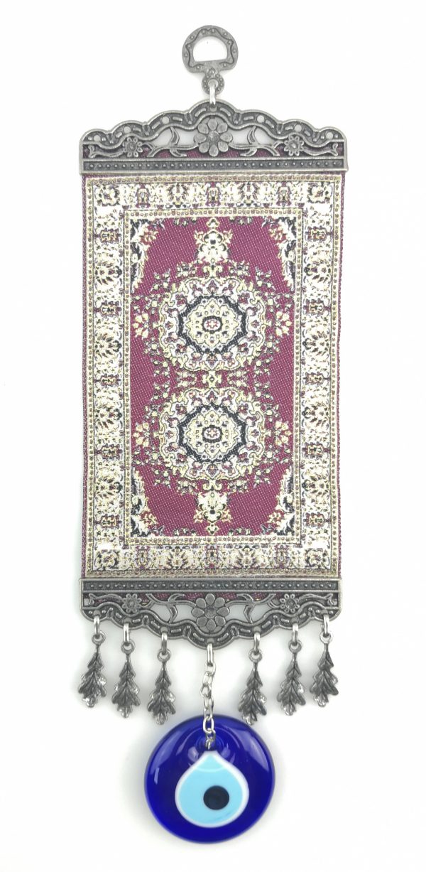 Handmade Turkish Carpet Wall Hanging - Evil Eye - Nazar Alloy