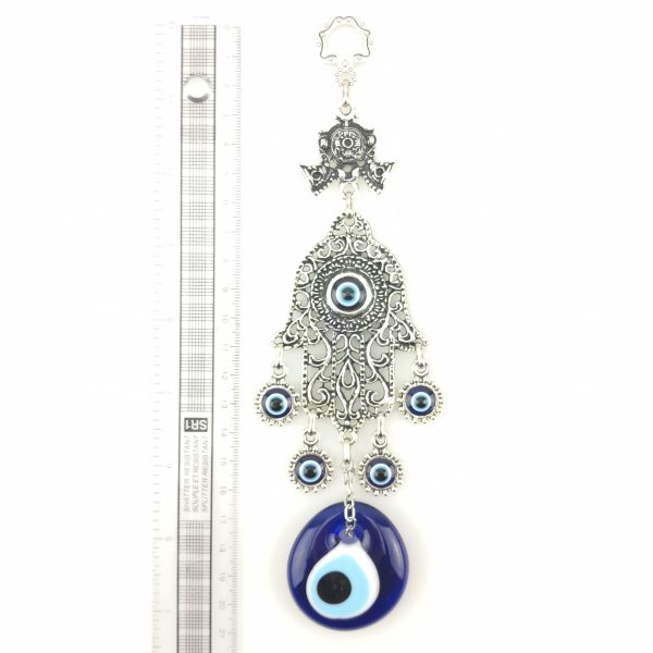 Handmade Wall Hanging - Hand of Hamsa - Fatima Evil Eye - Nazar Alloy - Image 3