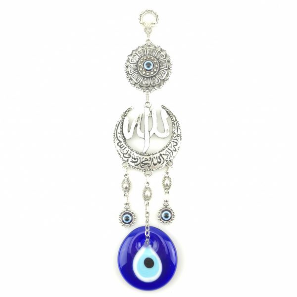 Handmade Wall Hanging - Allah Inscription Decorated in Crescent - Evil Eye