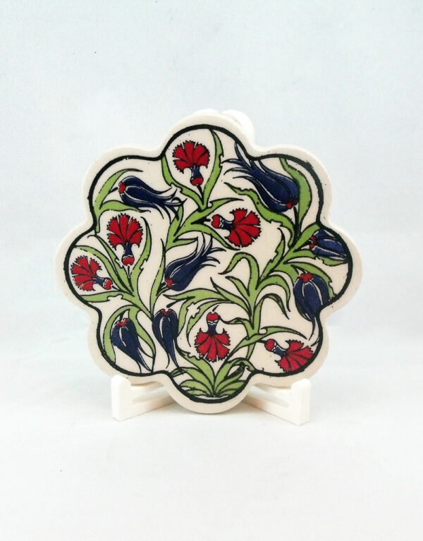 Anatolian Design Tulip Pattern Flower Shape Ceramic Trivet