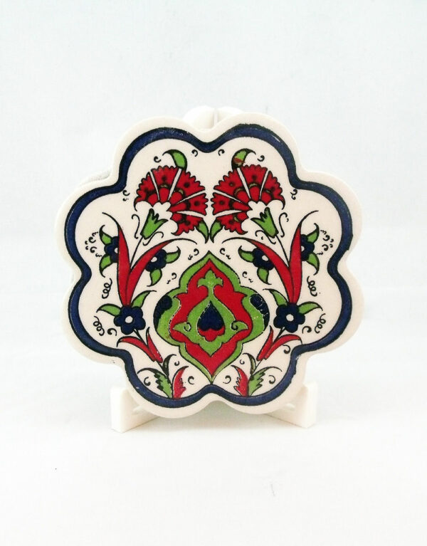 Anatolian Design Floral Pattern Flower Shape Ceramic Coaster