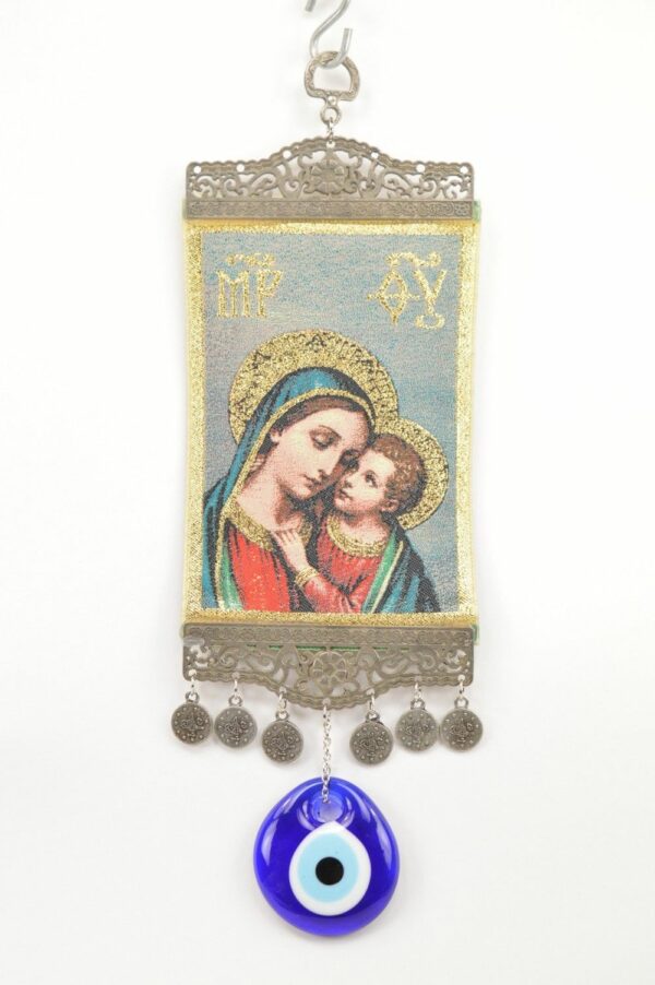 Mother Mary Holding Infant Jesus-Illustrated Evil Eye – Nazar Wall Hanging