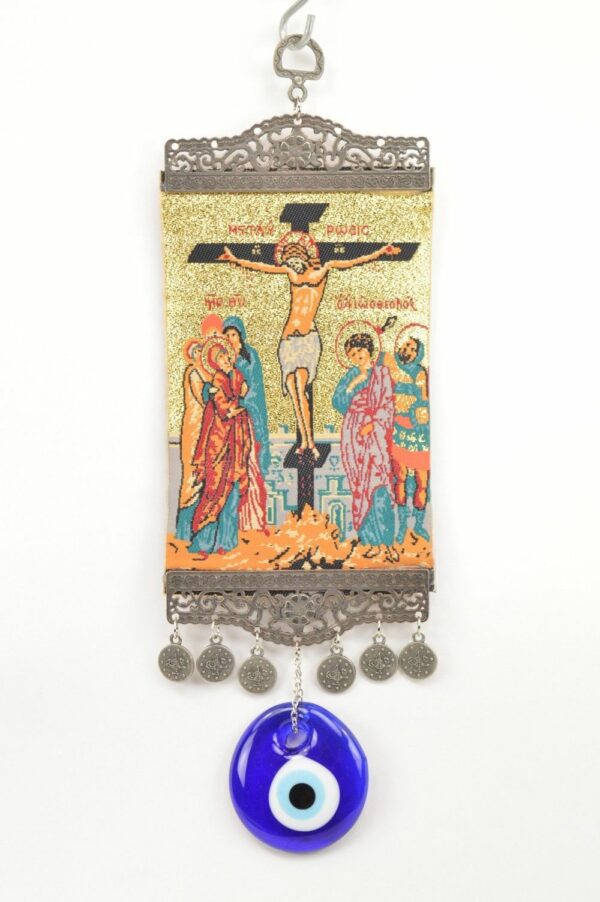 Jesus on the Cross Illustrated Wall Hanging - Evil Eye