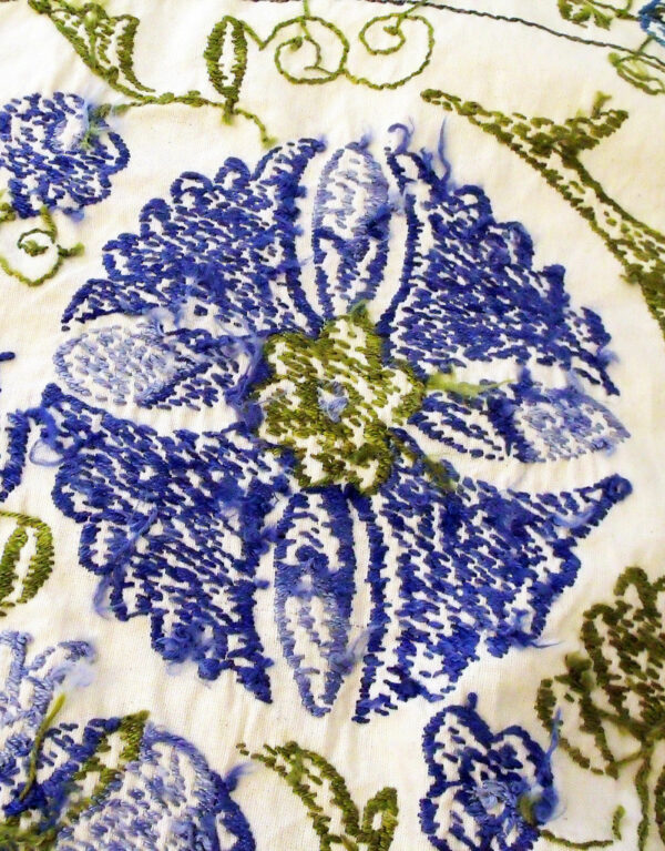 Handmade Blue Floral Pattern Suzani Embroidery Bedspread - Image 3