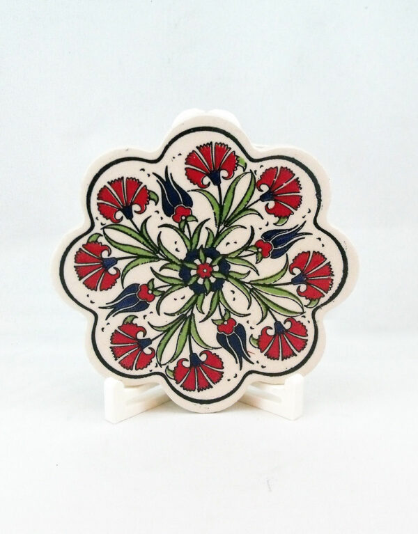 Anatolian Design Tulip Pattern Flower Shape Ceramic Coaster